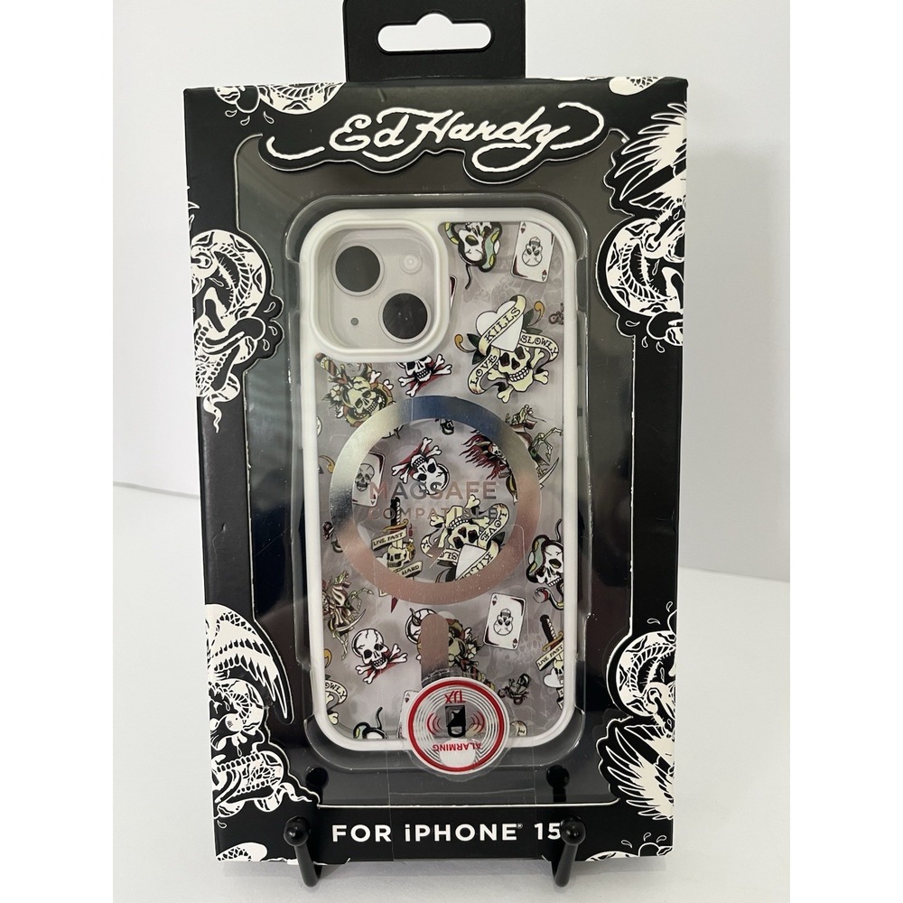 Ed Hardy Hard Case Cover iPhone 15, Live Kills Slowly Tattoo Case - A170